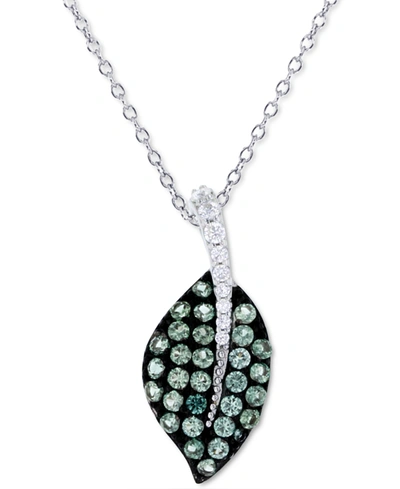 Macy's Cubic Zirconia Leaf 18" Pendant Necklace In Sterling Silver In Dark Green