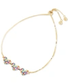 Macy's Rainbow Cubic Zirconia Pave Triple Heart Bolo Bracelet In Sterling Silver (also In 14k Gold Over Sil In Yellow