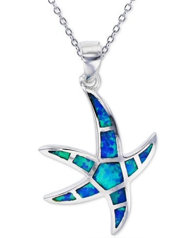 Macy's Lab-created Blue Opal Starfish 18" Pendant Necklace In Sterling Silver