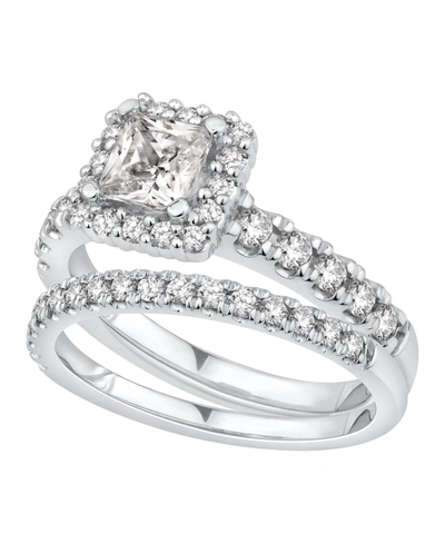 Macy's Gia Certified Diamond Princess Halo Bridal Set (1 1/2 Ct. T.w.) In 14k White Gold