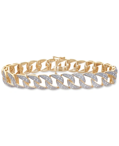 Macy's Men's Diamond Link Bracelet (1 Ct. T.w.) In 14k Gold-plated Sterling Silver And Sterling Silver In Gold Over Silver