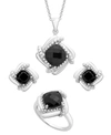 Macy's Onyx Box Set (pendant, Earrings & Ring) In Sterling Silver In Sterling Silver