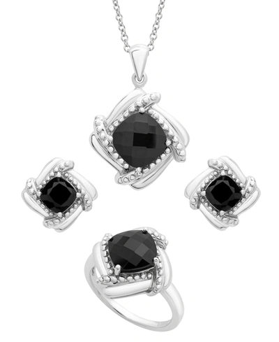 Macy's Onyx Box Set (pendant, Earrings & Ring) In Sterling Silver