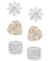 Macy's 3-pc. Diamond Stud Earrings Set (1/4 Ct. T.w.) In Sterling Silver & 14k Gold-plate In Sterling Silver Gold-plate