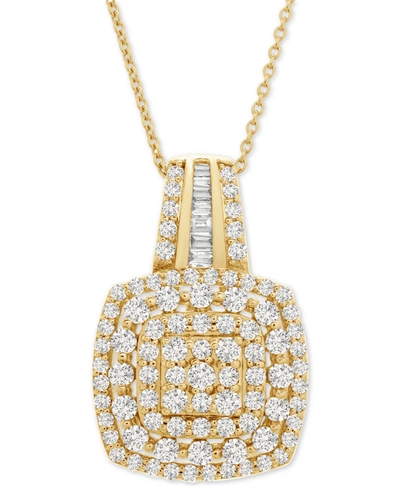 Wrapped In Love Diamond Cushion Cluster 18" Pendant Necklace (1 Ct. T.w.) In 14k Gold, Created For Macy's In K Yellow Gold