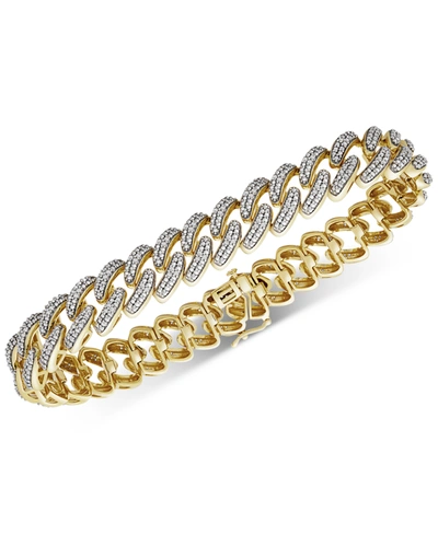 Macy's Men's Diamond Cuban Link Bracelet (1 Ct. T.w.) In 14k Gold-plated Sterling Silver In Gold Over Silver