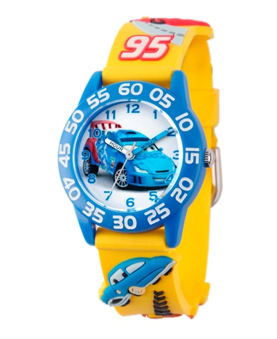 Ewatchfactory Disney Cars Boys' 3d Blue Plastic Time Teacher Watch In Yellow