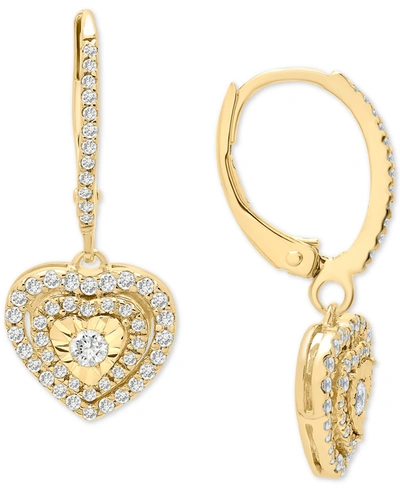 Macy's Diamond Heart Drop Earrings (1/2 Ct. T.w.) In Sterling Silver, Gold-plated Sterling Silver Or Rose G In Yellow Gold Plating
