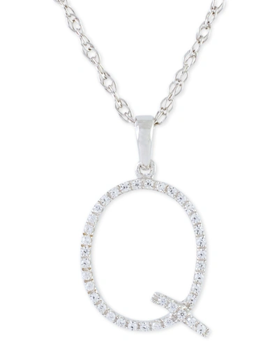 Macy's Diamond (1/10 Ct. T.w.) Initial Pendant Necklace In 10k White Gold, 16" + 2" Extender