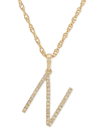 Macy's Diamond (1/10 Ct. T.w.) Initial Pendant Necklace In 10k Gold, 16" + 2" Extender In Yellow