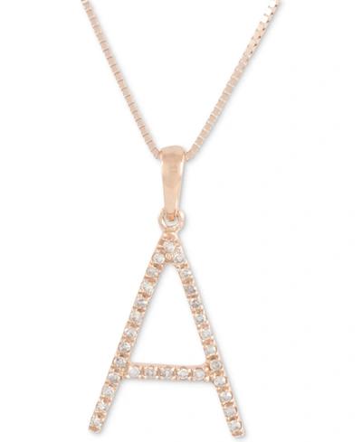 Macy's Diamond (1/10 Ct. T.w.) Initial Pendant Necklace In 10k Rose Gold, 16" + 2" Extender In Pink