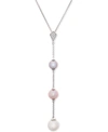 Macy's Cultured Freshwater Pearl (6, 7 & 8mm) & Diamond Accent 17" Lariat Necklace In Sterling Silver In Silver