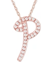 MACY'S DIAMOND INITIAL PENDANT NECKLACE (1/10 CT. T.W.) IN 14K ROSE GOLD OVER STERLING SILVER, 16" + 2" EXT