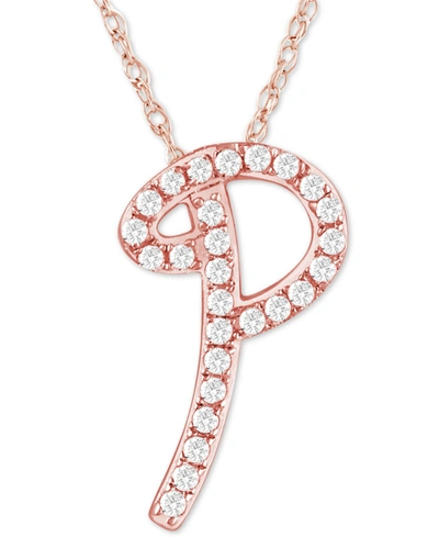 Macy's Diamond Initial Pendant Necklace (1/10 Ct. T.w.) In 14k Rose Gold Over Sterling Silver, 16" + 2" Ext In Pink
