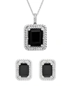 Macy's Onyx And Diamond (1/20 Ct. T.w.) Box Set (pendant & Earrings) In Sterling Silver In Sterling Silver