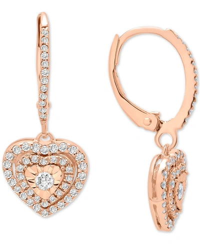 Macy's Diamond Heart Drop Earrings (1/2 Ct. T.w.) In Sterling Silver, Gold-plated Sterling Silver Or Rose G In Pink Gold Plating