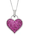 Macy's 14k White Gold Necklace, Ruby (6-1/2 Ct. T.w.) And Diamond (1/2 Ct. T.w.) Pave Heart Pendant