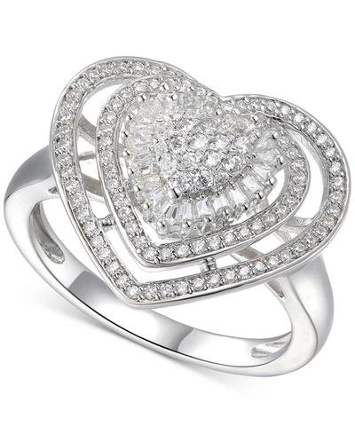 Macy's Cubic Zirconia Heart Cluster Halo Ring In Sterling Silver In White