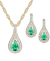 Macy's 2-pc. Set Ruby (1 Ct. T.w.) & Diamond (1/20 Ct. T.w.) Pendant Necklace & Matching Drop Earrings In S In Emerald/k Gold Plated Silver