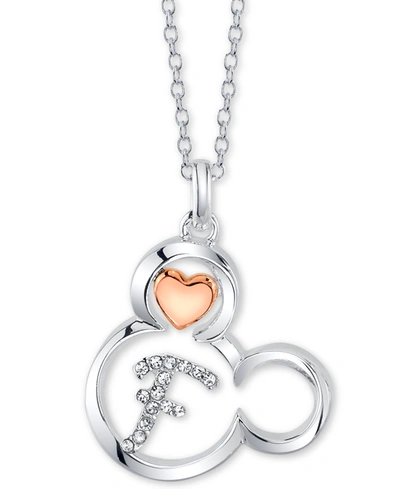 Disney Mickey Mouse Initial Pendant Necklace In Two-tone Silver-plate, 16"+ 2" Extender In Pink