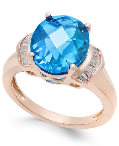Macy's London Blue Topaz (4-9/10 Ct. T.w.) And White Topaz (1/4 Ct. T.w.) Ring In 14k Rose Gold-plated Ster