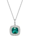 Macy's Lab-grown Emerald (1-1/2 Ct. T.w.) And White Sapphire (1/3 Ct. T.w.) Pendant Necklace In Sterling Si In Silver
