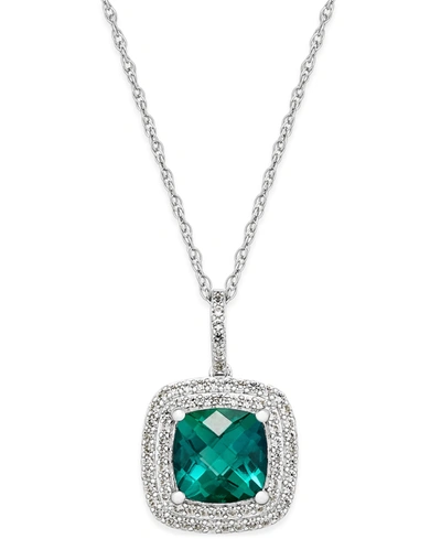 Macy's Lab-grown Emerald (1-1/2 Ct. T.w.) And White Sapphire (1/3 Ct. T.w.) Pendant Necklace In Sterling Si In Silver