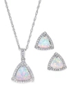 Macy's Lab-grown Opal (7/8 Ct. T.w.) And White Sapphire (1/3 Ct. T.w.) Pendant Necklace And Matching Stud E In Silver