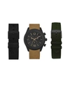 AMERICAN EXCHANGE MEN'S ANALOG BLACK STRAP WATCH 44MM WITH BLACK, LIGHT COGNAC AND OLIVE CAMO INTERCHANGEABLE STRAPS S