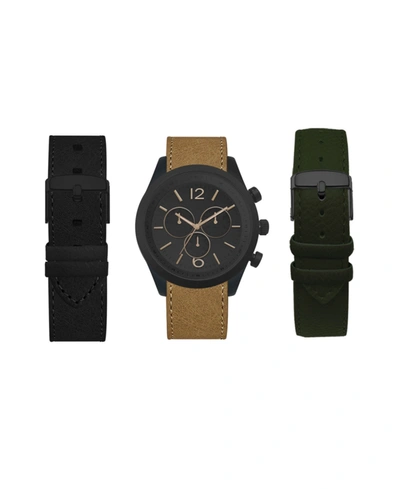American Exchange Men's Analog Black Strap Watch 44mm With Black, Light Cognac And Olive Camo Interchangeable Straps S In Black/cognac/olive