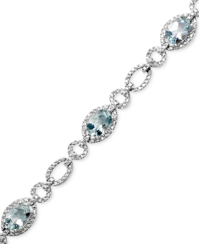 Macy's Sterling Silver Bracelet, Aquamarine (5 Ct. T.w.) And Diamond Accent
