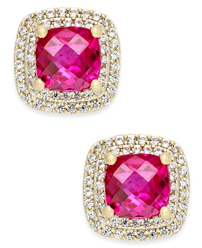 Macy's Lab-grown Ruby (2-1/6 Ct. T.w.) And White Sapphire (1/3 Ct. T.w.) Square Stud Earrings In 14k Gold-p In Yellow Gold