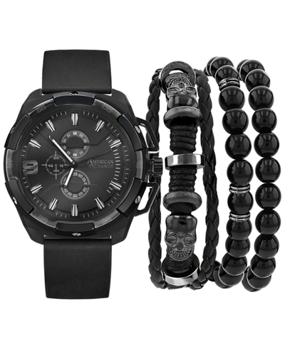 American Exchange Men's Black Polyurethane Strap Watch 40mm Gift Set In Gun/black