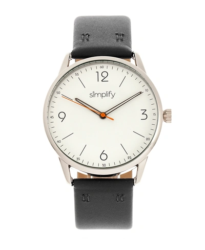 Simplify Quartz The 6300 White Dial, Genuine Black Leather Watch 41mm In Black / White