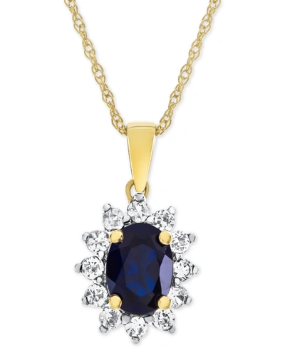 Macy's Lab-created Blue Sapphire (1-1/3 Ct. T.w.) & White Sapphire (1/2 Ct. T.w.) Pendant Necklace In 14k G In Yellow Gold