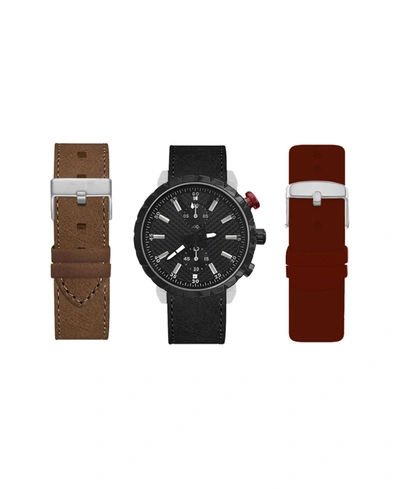 American Exchange Men's Analog Black Strap Watch 45mm With Burgundy, Brown And Black Interchangeable Straps Set In Burgundy/brown/black