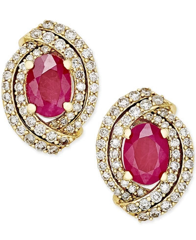 Macy's Ruby (1-1/2 Ct. T.w.) And Diamond (5/8 Ct. T.w.) Stud Earrings In 14k Gold (also Available In Emeral