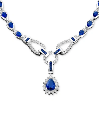 Macy's Sapphire (11-3/8 Ct. T.w.) And Diamond (1-1/5 Ct. T.w.) Toggle Necklace In 14k White Gold (also In E