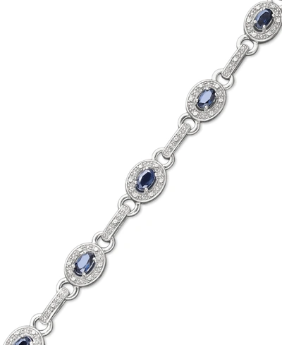 Macy's Sterling Silver Bracelet, Sapphire (2-5/8 Ct. T.w.) And Diamond (1/4 Ct. T.w.) Oval Link Bracelet
