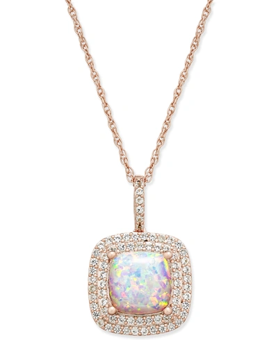 Macy's Lab-created Opal (1-3/8 Ct. T.w.) And White Sapphire (1/3 Ct. T.w.) 18" Pendant Necklace In 14k Rose