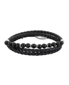 HE ROCKS STAINLESS STEEL BLACK BEAD AND LEATHER WRAP BRACELET