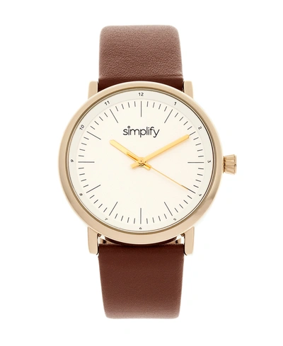 SIMPLIFY QUARTZ THE 6200 WHITE DIAL, GENUINE BROWN LEATHER WATCH 39MM