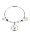 PEANUTS STAINLESS STEEL AND GOLD FLASH-PLATED CUBIC ZIRCONIA SNOOPY AND WOODSTOCK ADJUSTABLE BANGLE BRACELET