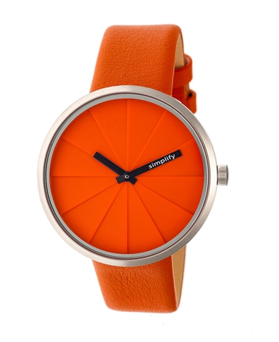 Simplify Quartz The 4000 Genuine Orange Leather Watch 43mm In Red