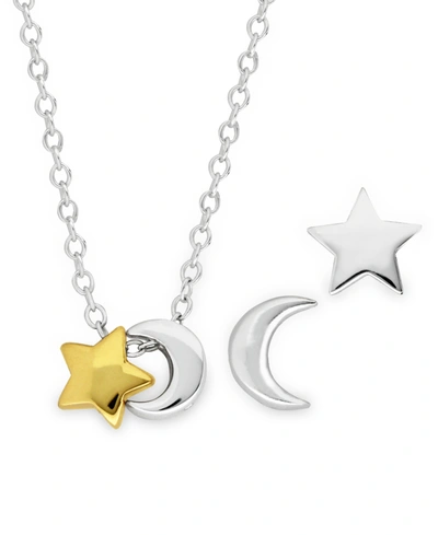 Rhona Sutton 4 Kids Children's 2-tone Celestial Stud Earrings Pendant Necklace Set In Sterling Silver And 14k Yel In T Sil Gld