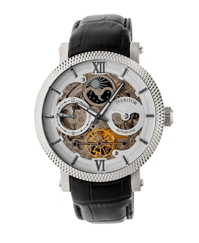 Heritor Automatic Aries Silver Leather Watches 43mm In Black
