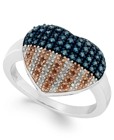 Macy's Sterling Silver Ring, Diamond And Diamond Accent Flag Heart Ring (1/3 Ct. T.w.)