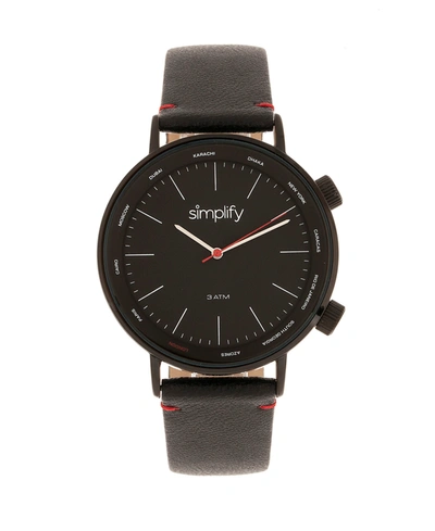 Simplify Quartz The 3300 Black Dial, Genuine Black Leather Watch 43mm