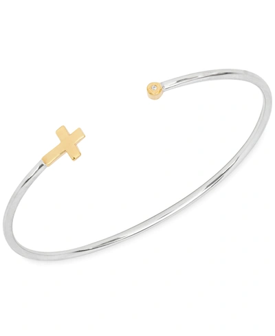 Rhona Sutton My Very Own Diamond Children's Diamond Accent Cross Open Bangle Bracelet In Sterling Silver And 14k In K Yellow Gold And Sterling Silver