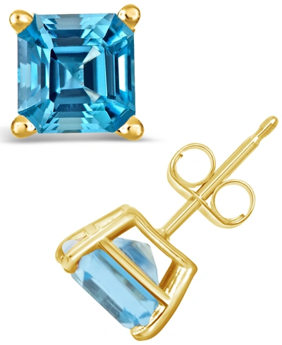 Macy's Garnet (2-1/2 Ct. T.w.) Stud Earrings In 14k Yellow Gold (also In Peridot & Citrine) In Swiss Blue Topaz